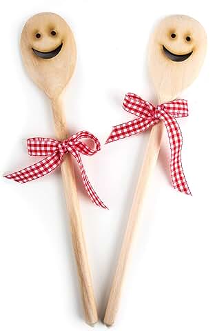 Logbuch-Verlag pack de 2 Cucharas de Cocina de Madera Natutal con lazo de Cuadros Rojos y Blancos - idea de Regalo Original Cocinero  