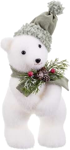 LOLAhome Muñeco de Navidad Oso de Tela y Polyfoam Blanco de 30 cm  
