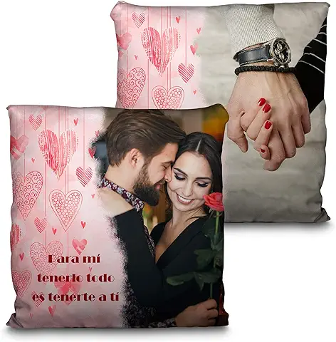 LolaPix Cojín Enamorados. Regalo Personalizado San Valentín. Cojín Personalizado Enamorados. Impresión 100% por Las Dos Caras. Relleno Incluido. Varios Tamaños. Corazones  