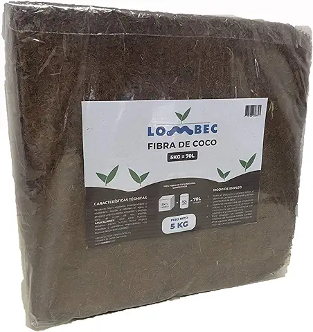 LOMBEC Fibra de Coco Bloque de 5KG (70L) - Ladrillo Compactado de Fibra de Coco Deshidratada (Peso Neto: 5KG) - Medio de Cultivo Ideal para Huertos Urbanos  