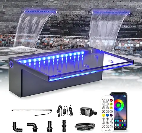 LONGRUN Derrame de Cascada, Control de Aplicación, luz LED Multicolor para Exteriores, Kit de Fuentes de Agua Acrílica Estanque Koi Cascadas para Decoración de Jardín, Patio, Piscina - 30cm  