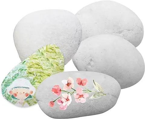 LongZYU 5 Piezas 4-6 cm Piedras para Pintar Sobre Guijarros, Piedras Creativas Pintadas a Mano, Kit de Pintura de Roca, Lisas Rocas Naturales, para Artesanías Decoración de Jardines Pinturas  