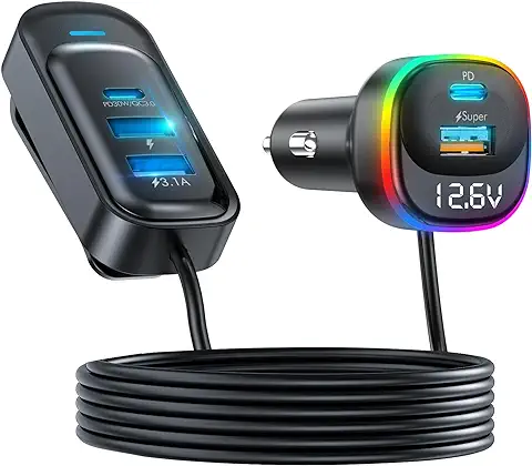 Lovcoyo Cargador Mechero USB Carga Rapida 5 Puertos, 90W Adaptador Cargador Coche USB C Cargador Movil Coche PD&QC3.0 con Voltímetro LED, Compatible con Samsung, Huawei, Xiaomi, Tabletas  