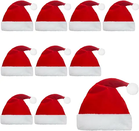 LOVICVKEM 10 Piezas Gorros para Navidad,gorros Navidad Adulto,gorro de Papá noel de Felpa Suave,Sombrero Navideño Rojo,gorro Navidad,gorro de Papá noel Unisex.gorro de Papá noel Grueso.  