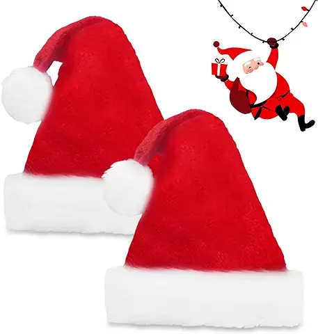 LOVICVKEM 2 Piezas Gorros para Navidad,gorros Navidad Adulto,gorro de Papá noel de Felpa Suave,Sombrero Navideño Rojo,gorro Navidad,gorro de Papá noel Unisex.gorro de Papá noel Grueso.  