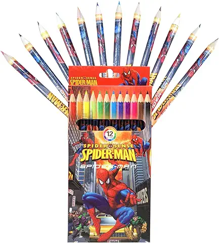 Lápices de Colores Spiderman, Caja de 12 Unidades, Lápices de Colores Surtidos, Dibuja y Colorea con Colores Vivos y Brillantes, Lápices de Colores para Niños Para Regalos de Fiesta Escolar, Navidad  