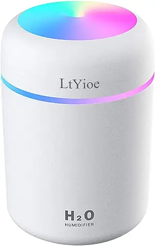 LtYioe Humidificador, Mini Humidificador con Alimentación USB, Función de luz Nocturna y Apagado Automático, 2 Modos de Niebla y Ncionamiento Silencioso, para para Hogar, Oficina, Coche(blanco)  