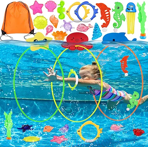 Lubibi Juguetes de Buceo,20 Piezas Juegos Piscina Juegos de Agua para Niños,Anillos de Buceo,Juegos de Piscina para Niños,Juguete de Natación,Juegos Acuáticos,Juguetes de Piscina Buceo en Piscina  