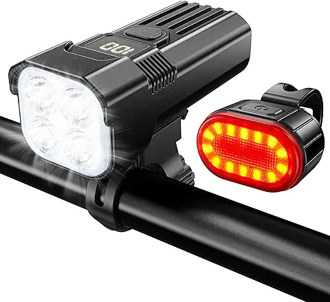 Luces Bicicleta Kit, Luz Bicicleta Recargable USB, Luz Delantera y Luz Trasera LED Bicicleta, Realmente Alcanzó 2000 Lúmenes, Combinación de luz Bicicleta de Montaña a Prueba de Agua de Cuatro Luces  