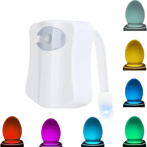 Luces de Inodoro con Sensor de Inodoro, Batería de luz de Inodoro, luz Nocturna para Inodoro con 8 Cambios de Color, Sensor LED luz Nocturna para Baño, se Adapta a Cualquier Inodoro  