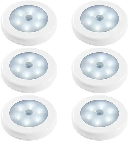Luces de Noche de Sensor de Movimiento, SENHAI 6 Pack Movimiento Activado Batería LED Luz de Noche en Oscuridad para Dormitorio Cuarto de Baño Cocina de WC Pasillo Armario Escaleras  