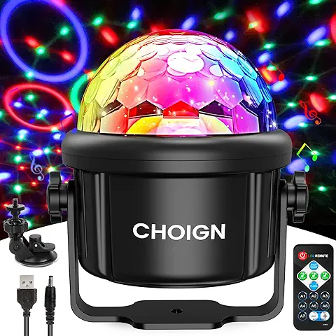 Luces Discoteca, CHOIGN 7 Colores 3W RGB Bola Discoteca con Control Remoto y 4M Cable USB, Luces de Discoteca de Color Giratorias de 360° para Fiestas, Hogar, Cumpleaños, Bodas  