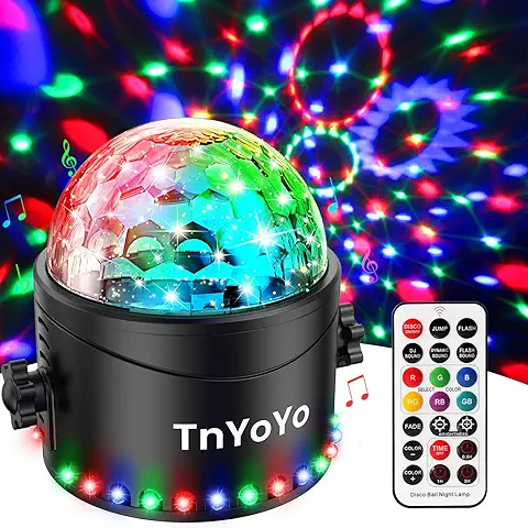 Luces Discoteca, TnYoYo 30 LED Bola Discoteca con Remoto y Temporizador, 7 Colores RGB Luz Discoteca Ritmo de Sonido, Luces Colores Discoteca Giratorias de 360° para Fiestas, Casa, Cumpleaños, Boda  