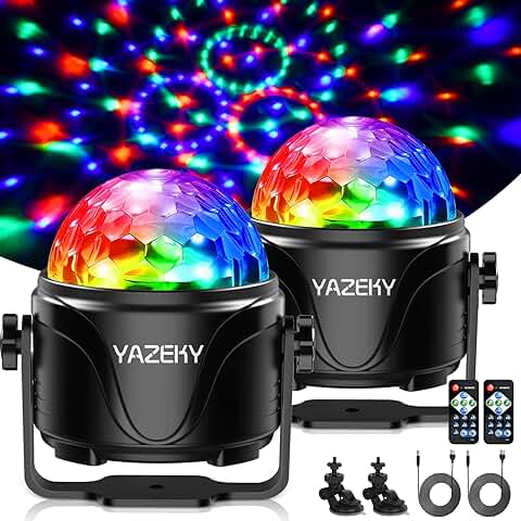 Luces Discoteca USB 4M,YAZEKY 2PCS 7 Colores RGB Luz Discoteca Fiesta de Bola de Discoteca con Activada por Sonido con Ventosa,Rotación de 360° Luces de Fiesta para Casa,Disco,DJ,KTV,Bar,Navidad  