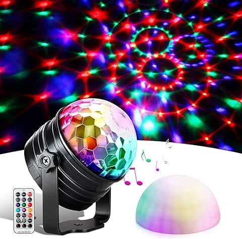 Luces Discoteca y Luz ​nocturna, USB Recargable Rotación de 360° Activada por Sonido 7 Colores Bola de Discoteca con Control Remoto y Función de Temporizador,Giratoria para Niños Navidad, Cumpleaños  