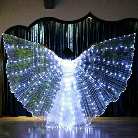 Luces LED para Danza del Vientre, ala de Isis con Barra Telescópica, alas de Danza de Mariposa Coloridas que Brillan Intensamente ropa de Rendimiento para Carnaval, Escenario, Halloween, Navidad  