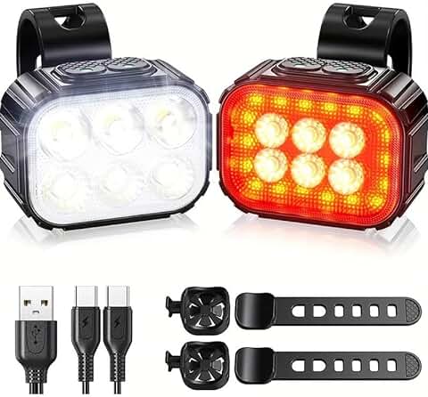 Luces para Bicicleta, Luces Delantera y Trasera Bicicleta, Linterna Bicicleta LED Alta Potencia, Luces para Patinete Eléctrico, Kit Luces Bicicleta, Luz para Bicicleta Delantera  