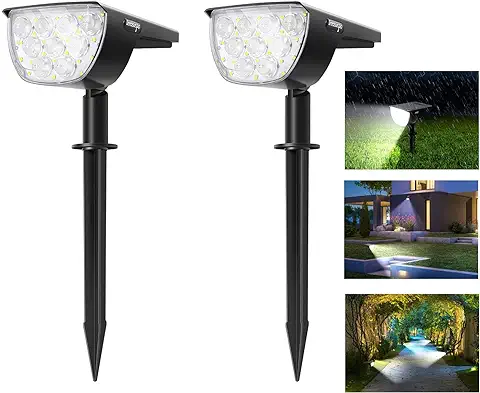 Luces Solares Led Exterior Jardin,Innosinpo 2 Pack 30 LED Luz Solar Jardin Incluye 9 Cuentas de Lámpara de Alta Potencia con Lente,Brillo Alto,con 180° Iluminación Ajustable para Césped,Carril,Patio  