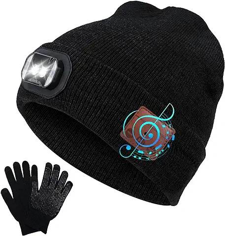 Luckits Gorro Inalámbrico Bluetooth con Pantalla Táctil Guantes LED Faro V5.0 USB Recargable Música Sombrero Lavable para Hombres Mujeres Correr Esquí Senderismo Camping Ciclismo  