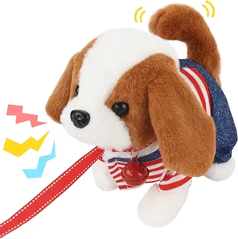 LUFEIS Mascota Interactiva Perrito Robot, Peluche Perro Interactivo Que Camina, Juguete para Perros Suaves y Tiernos, Agitar Cola Educación Temprana Regalo de Cumpleaños para Niños 3+ Años  