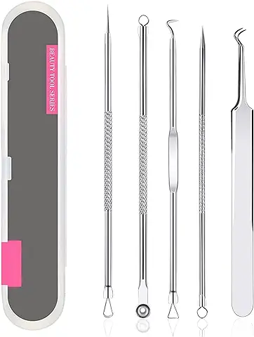 Lumcov Herramientas para Eliminar Espinillas,5 Piezas Blackhead Remover Aguja de Acné,Puntos Negros Aguja Extractor Limpiador para Limpiador de Acne, Poros, Granos  