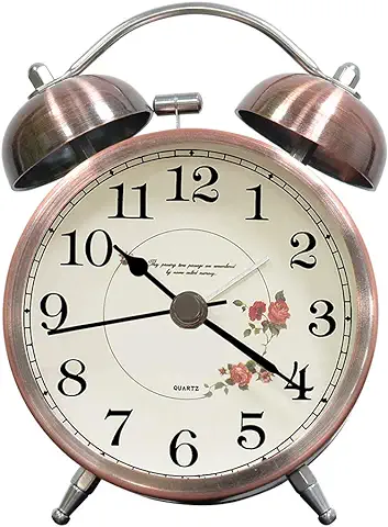 Lunaoo Despertador Analogico Silencioso Sin Tictac, Reloj Despertador Vintage Retro con Luz, 3" Alarma Despertador de Doble Campana Fuerte Sonido  
