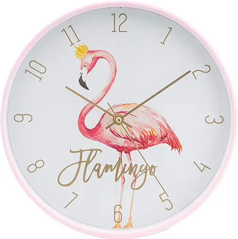 LUUK LIFESTYLE Reloj de Pared de Cuarzo Moderno y Minimalista con Flamenco Rosa y Segundero, Diseño Minimalista, Reloj de Cocina, Tendencia Festiva de Verano, Rosa  