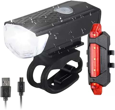 Luz Bicicleta Delantera Y Trasera Led Alta Potencia 300 Lumenes Recargable USB Impermeable para Bici Patinete Eléctrico - Foco Kit De Light Linterna Eléctrica Potente Intermitente MTB  