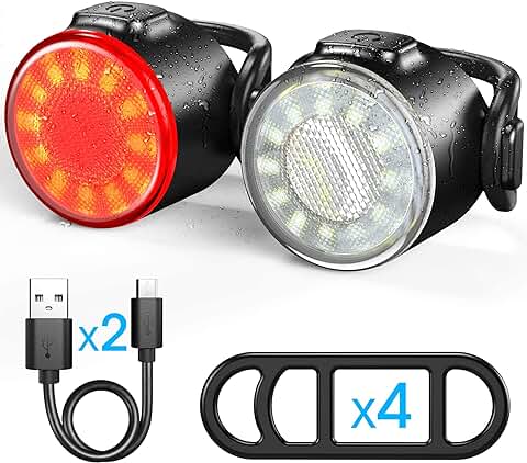 Luz Bicicleta, Luces Delanteras y Traseras Recargadas por USB, Luces Bici LED Impermeables IPX4, 6 Modos de Brillo, Adecuadas para Todas Las Bicicletas y Diversas Condiciones Meteorológicas.  