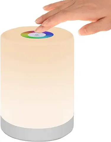 Luz de Nocturna Led, Lámpara de Mesita de Noche Control Tactil Regulable Usb Recargable Cambio de Color Rgb para Niños Habitación (Blanco Cálido)  