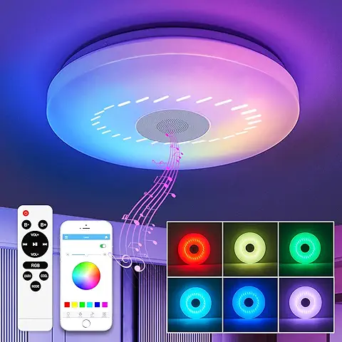 Luz de Techo LED de 36 W con Altavoz Bluetooth Música Brillo RGB Color Regulable Frío/cálido Lámpara de Techo de Navidad con Control Remoto Luces de Techo de Fiesta Familiar para Dormitorio de Niños  