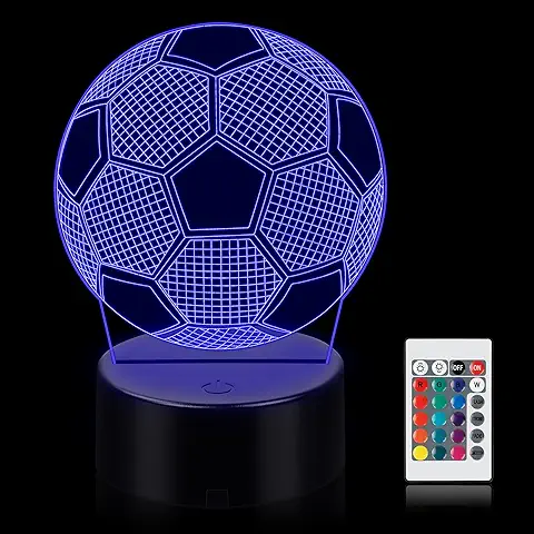 Luz Nocturna De Fútbol Para Niños, Lámpara 3D Fútbol de Ilusión óptica Luz Nocturna Infantil, Lámpara de Noche de 16 Colores con Control Remoto, Regalo de Futbol para Amantes del Fútbol Deportivo  