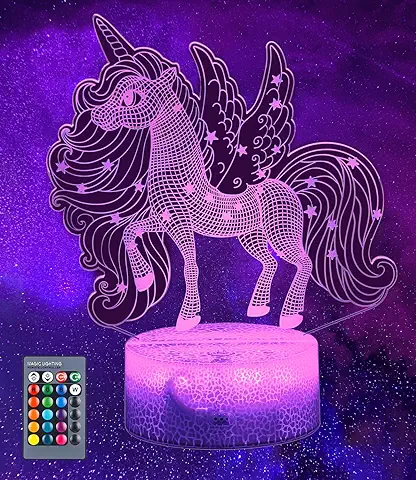 Luz Nocturna De Unicornio Para Niños, Luz de Noche 3d LED Lámpara con Control Remoto, Idea Regalos para Navidad, Lámpara Led De Ilusión 3d Para La Decoración Del Dormitorio  