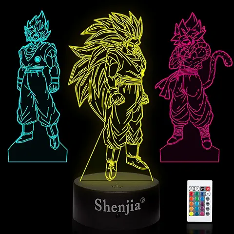 Luz Nocturna Dragon Ball 3D 16 Luces LED Acrílicas RGB que Cambian de Color para la Decoración del Dormitorio Infantil, Regalos para fans (Seven Dragon Ball-3 en 1)  