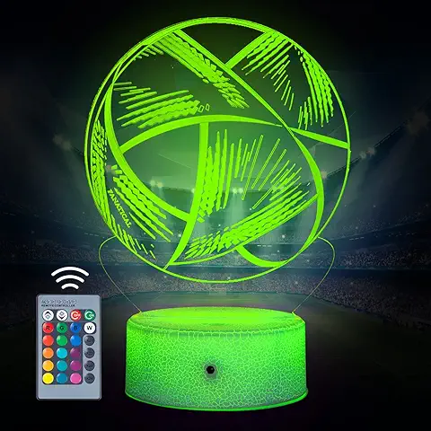 Luz Nocturna Fútbol 3D LED Lámpara 16 Colores Lámpara de Ilusión con Mando, Control Táctil, Regalos para Navidad, Cumpleaños Regalo de Fútbol para Niños Niñas  