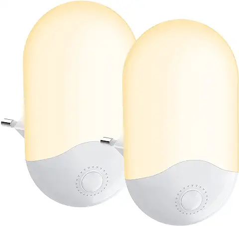 Luz Nocturna Infantil [2 Piezas] Luz Calida LED Noche para Bebés con Sensor Crepuscular Plug in Luz Quitamiedos Infantil para Habitaciones de Niños,Dormitorio,Garajes, Baños  