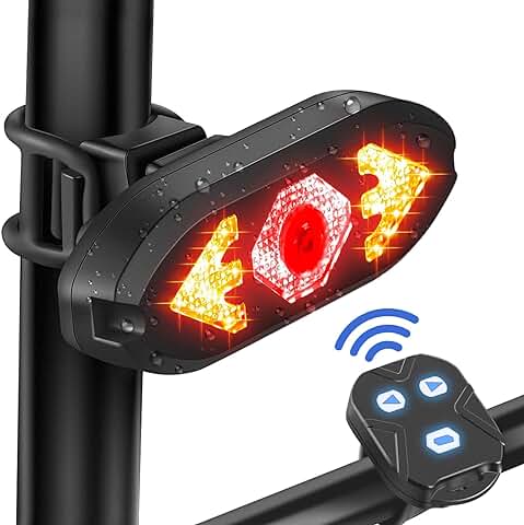 Luz Trasera de Bicicleta Control Remoto Señal Giro led, Luces Trasera Recargable USB Advertencia de Seguridad para Ciclismo Luces de Bicicleta para Patinetes Eléctricos, Carretera, Bicicleta  