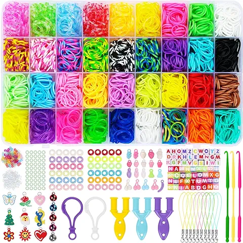 LUZOON Gomas Para Hacer Pulseras, 2700+ 36 Colores Gomas Elásticas Plásticas kit, Gomas Pulseras, Gomas para Pulseras para Hacer Pulseras y Collares  