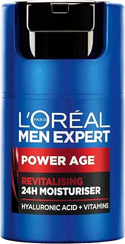 L'Oréal Crema Hidratante para Hombre, Antiarrugas y Antienvejecimiento, Con ácido Hialurónico Hidratante para el Envejecimiento, Para Pieles Secas y Apagadas, Men Expert Power Age, 50ml  