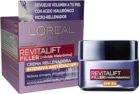 L'Oreal Paris Dermo Expertise Crema Rellenadora Intensiva con Ácido Hialurónico y SPF 50, Protegiendo de los Rayos UVB y UVA, 50 ml (Paquete de 1)  