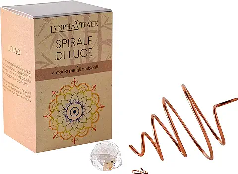 Lynpha Vitale - Espiral de Luz de Cobre con Cristal de Vidrio - Accesorio Feng Shui para el Equilibrio Energético - Da Armonía y Serenidad - Hecho a Mano en Italia - 10 x 6 cm  