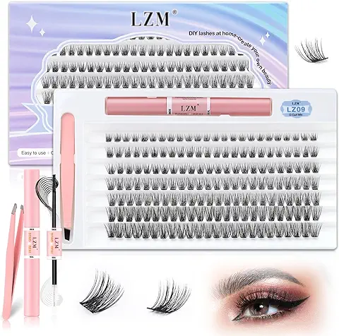 LZM Kit Pestañas Postizas Individuales 168pcs Pestañas Postizas Naturales D Curl 8-16mm Extensiones de Pestañas Pelo a Pelo Con Pegamento Y Pinzas DIY Lashes Kit (LZ09-D Curl Mix)  