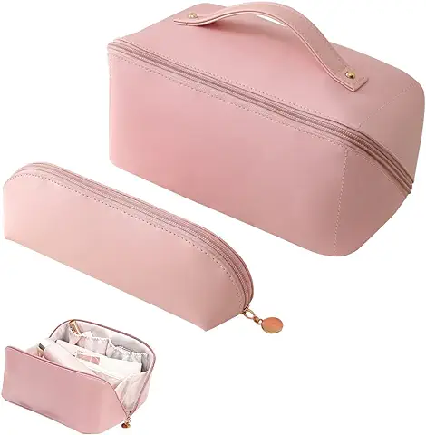 LZYMSZ Bolsa de Cosméticos PU, Bolsa de Maquillaje de Viaje Portátil Bolsa Organizadora de Maquillaje con Cremallera y Bolsa Interior, Set de Neceser y Bolsa Higiénica Impermeables de Gran Capacidad  