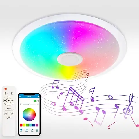 M Ledme - Lámpara de Techo LED Regulable de 30W, 380 mm , Luz con Música Que Cambia de Color RGB+CCT, con Altavoz, Bluetooth, Control Remoto y Aplicación, Adecuada Para Baño, Dormitorio, LM6619  