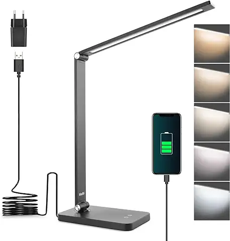 Mafiti Lámpara de Escritorio LED, Flexo de Escritorio de 5 * 3 Modos de Brillo, Lámpara de Mesa Plegable Control(puerto USB) para Estudiar, Leer-Negro[Clase de Eficiencia Energética E]  