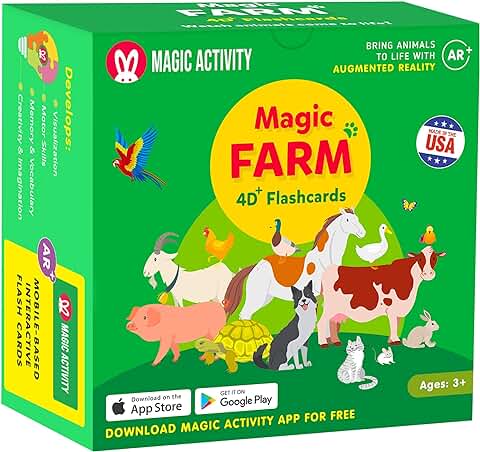 Magic Farm - Tarjetas Flash 4D para Niños: los Animales Cobran vida (véalos Caminar, Hablar, Correr y Comer) con Realidad Aumentada - 26 Tarjetas Interactivas de Aprendizaje (aplicación AR Incluida)  