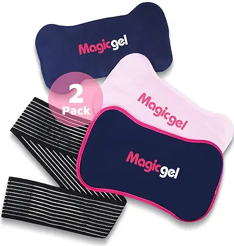 Magic Gel Bolsa de Gel Frio o Calor para Lesiones - 2uds 28cm x 14cm- Bolsas Para Congelador o Microondas - Se Adapta a Cualquier Parte del Cuerpo - Con Banda de Compresión  