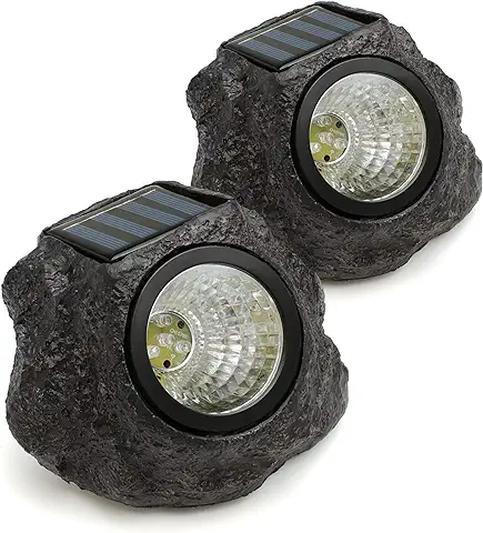 MAGIC SELECT 2X Lámpara Exterior con Forma de Roca con Panel Solar. Foco Jardín Piedra de 4 LEDs con Encendido Inteligente, Impermeable IP65 para Iluminación de Jardín, Patio, Caminos, Terraza.  