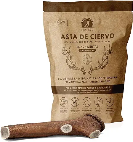 MAIKAI Asta de Ciervo para Perro - Mordedor Perro Resistente - Huesos para Perros - Juguetes para Cachorros y Razas Grandes (L (Pack DE 1))  