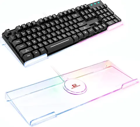 MAMBASNAKE Soporte para Teclado PC Inclinado, Ergonómico Computer Keyboard Holder para 90% 100% Teclado, Elevador de Teclado 366 RGB LED Backlit Premium Clear Acrílico Keyboard Tray para Office & Game  